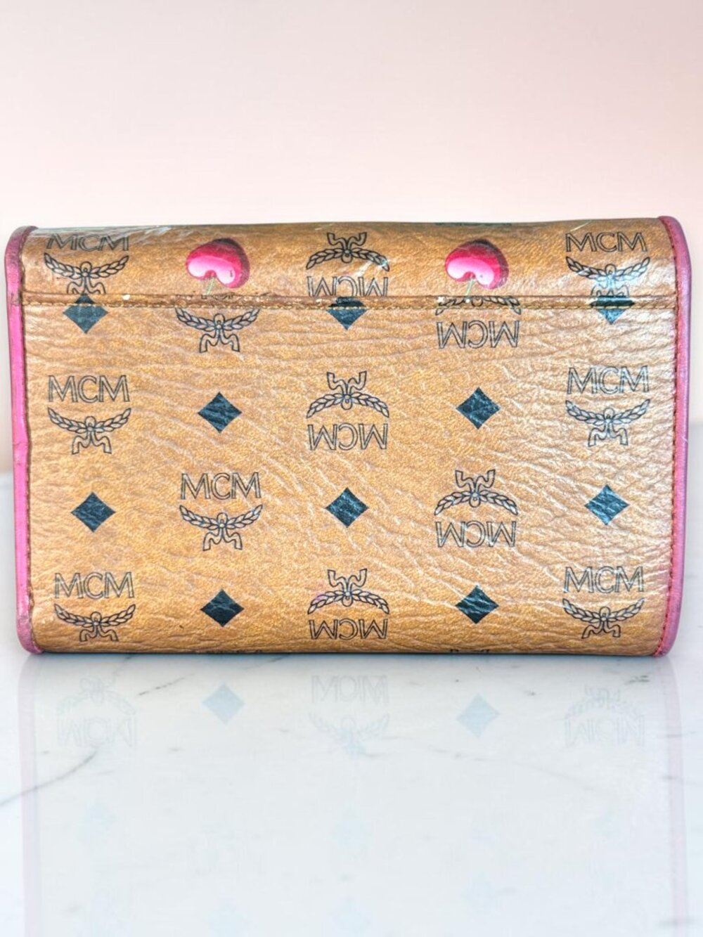 MCM Rare Sweet Visetos Cherry Heart Trifold Wallet Limited Edition 2012 with COA - Picture 9 of 16